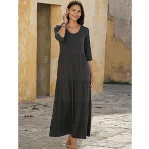 peruvian connection cotton tiered 3/4 sleeve maxi dress blue Size Medium